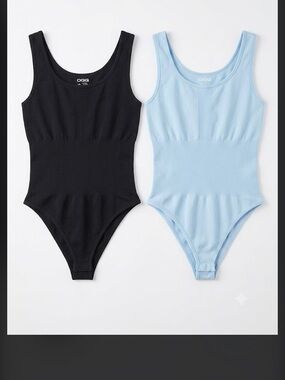 Kids Ribbed One-Piece Bodysuit - Black & Light Blue